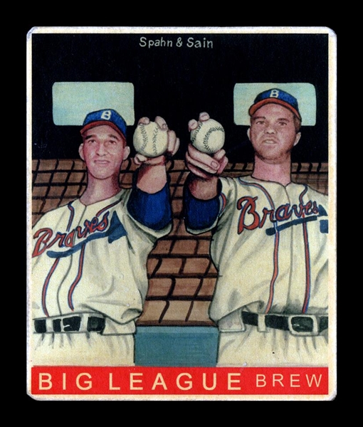 R319-Helmar Big League #124 Warren SPAHN & Johnny Sain Milwaukee Braves HOF