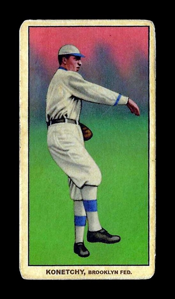 T206-Helmar #214 Ed "Koney" Konetchy; .281 average over 15 seasons Brooklyn Tip-Tops