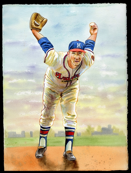 Helmar Original Art: Warren Spahn, Milwaukee Braves, by Natalia