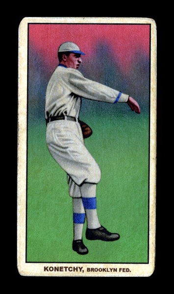 T206-Helmar #214 Ed "Koney" Konetchy; .281 average over 15 seasons Brooklyn Tip-Tops