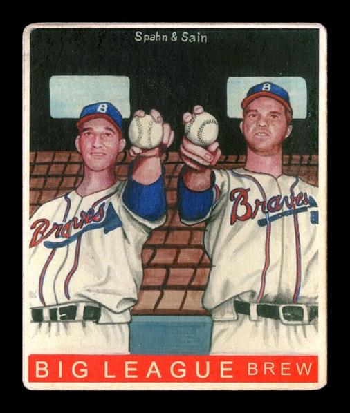 R319-Helmar Big League #124 Warren SPAHN & Johnny Sain Milwaukee Braves HOF