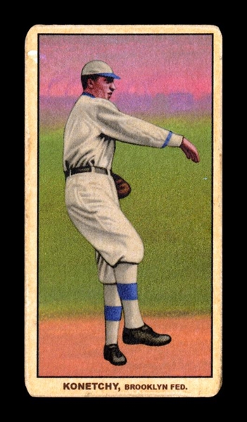 T206-Helmar #214 Ed "Koney" Konetchy; .281 average over 15 seasons Brooklyn Tip-Tops